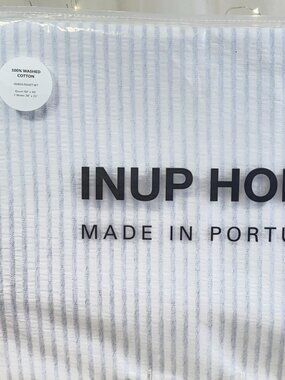 INUP Portugal 3 Piece Queen Duvet Cover Set Striped White Blue Stripe Cotton New